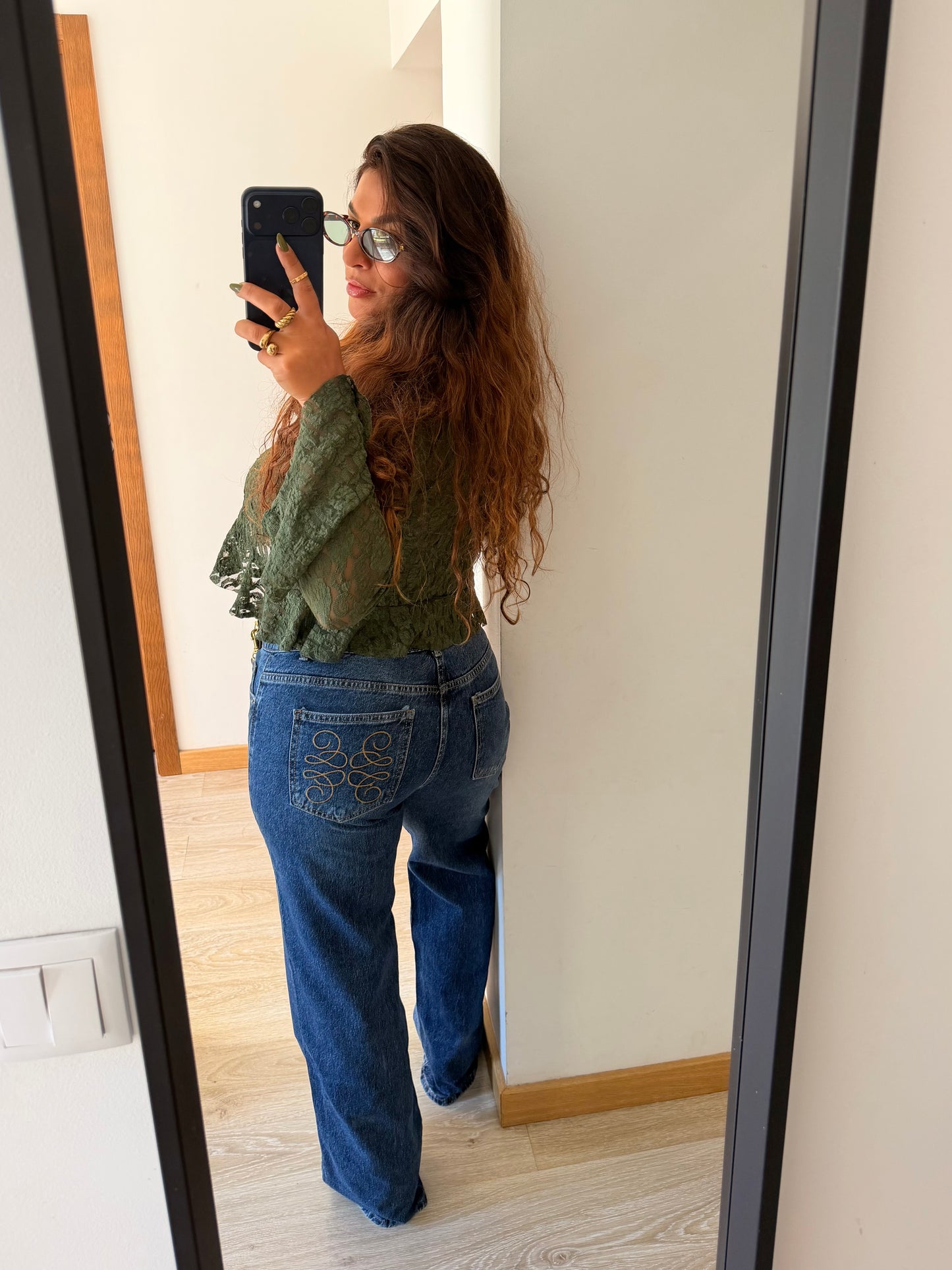 CALÇA JEANS BORDADA XL