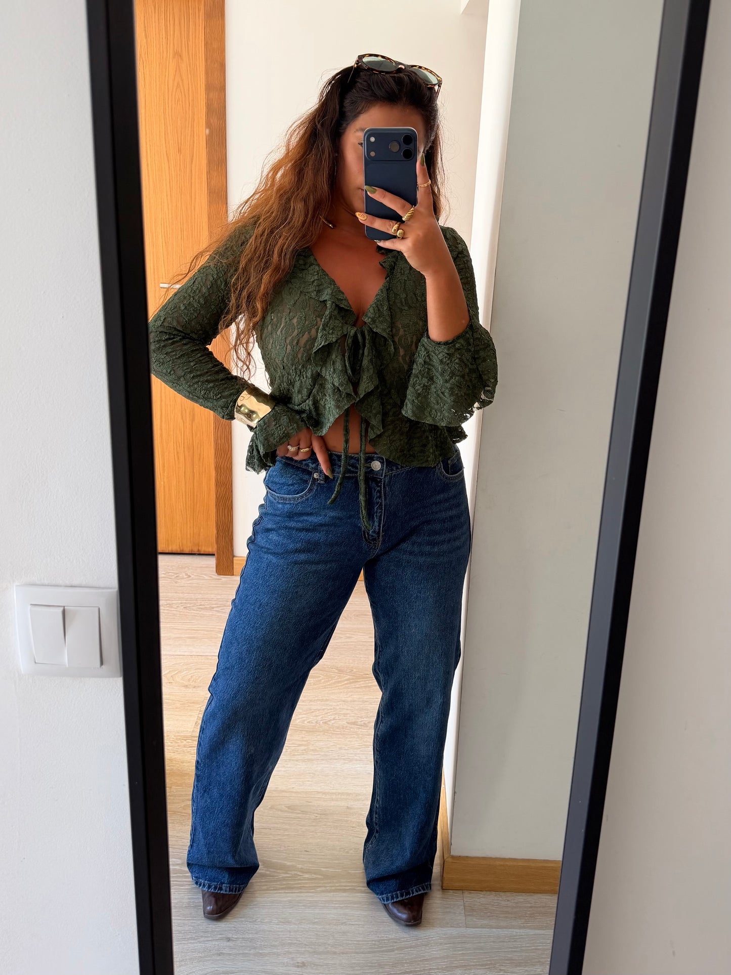 CALÇA JEANS BORDADA XL