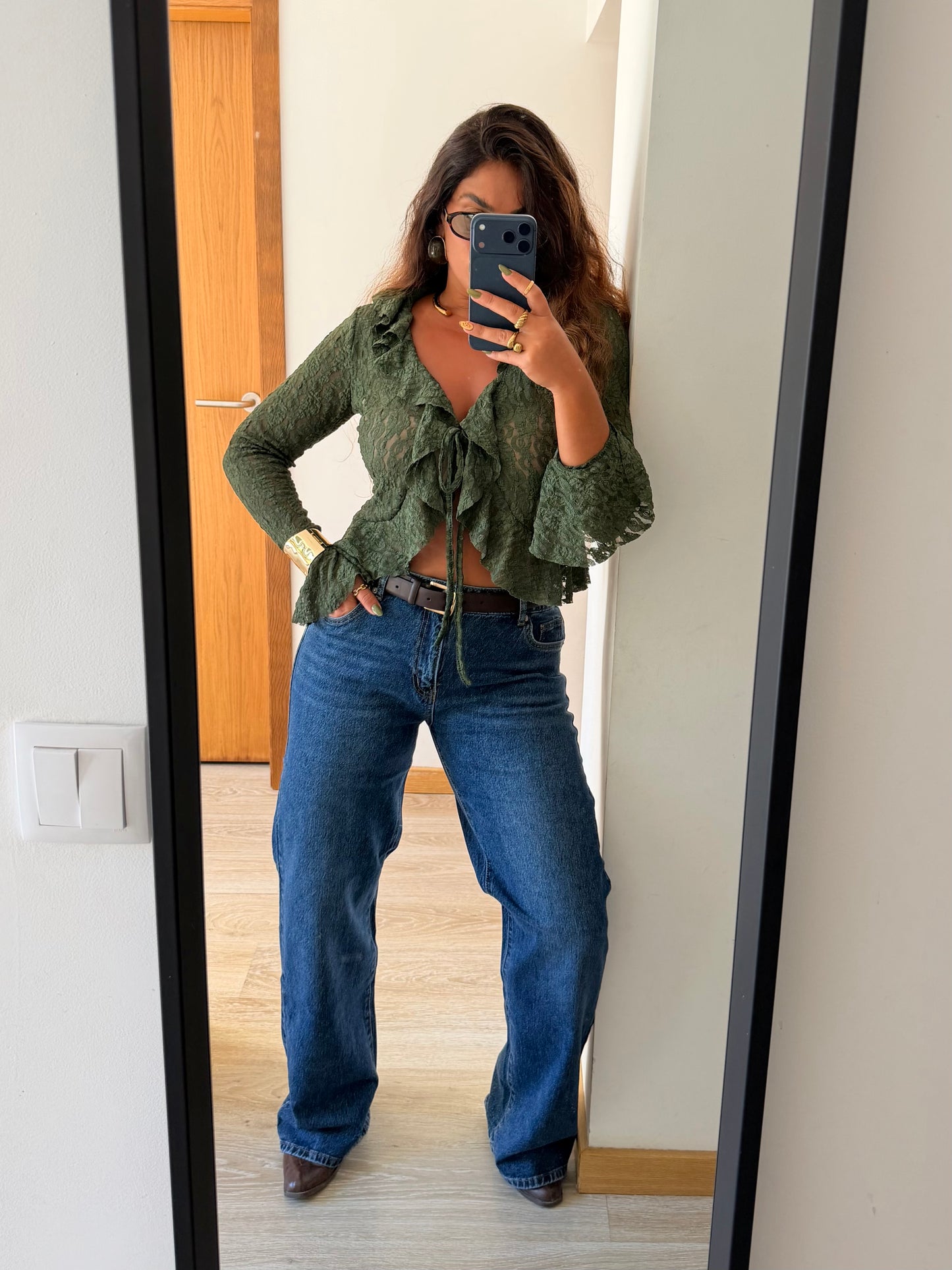 CALÇA JEANS BORDADA XL
